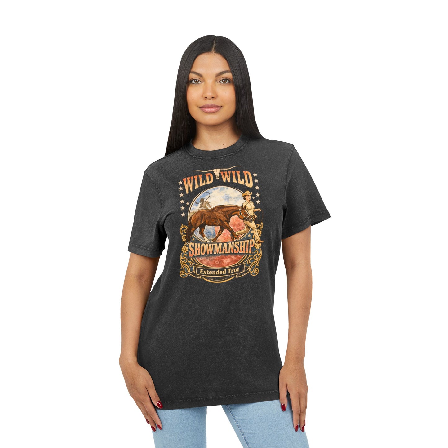 Wild Wild Showmanship Acid Wash Tee - Rodeo Horse Graphic Shirt