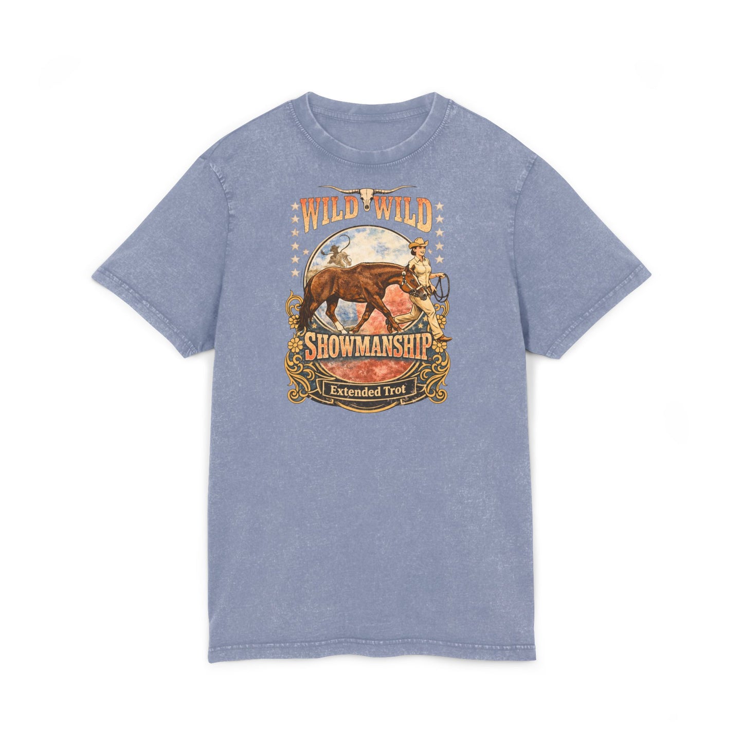 Wild Wild Showmanship Acid Wash Tee - Rodeo Horse Graphic Shirt