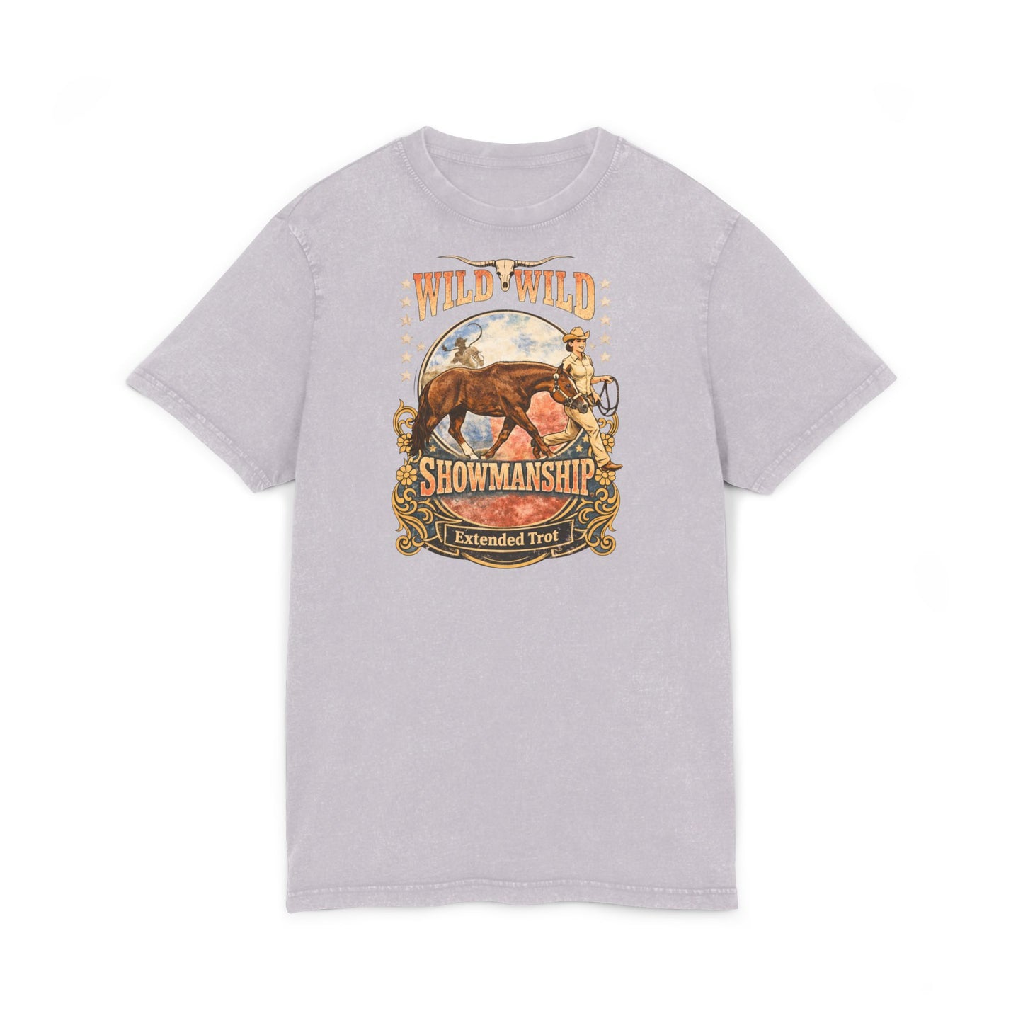 Wild Wild Showmanship Acid Wash Tee - Rodeo Horse Graphic Shirt