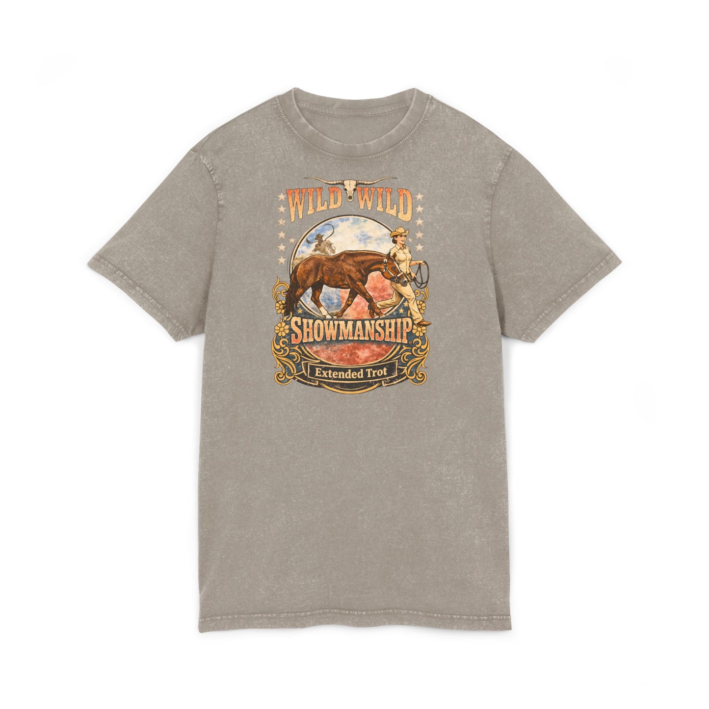 Wild Wild Showmanship Acid Wash Tee - Rodeo Horse Graphic Shirt